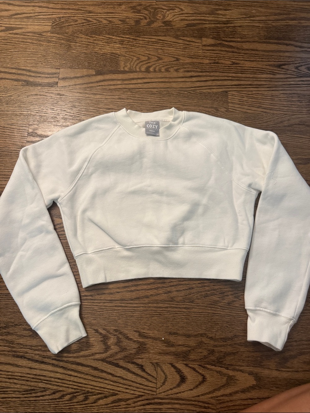 TNA Cozy Fleece - PERFECT - White Cropped Crewneck Sweatshirt